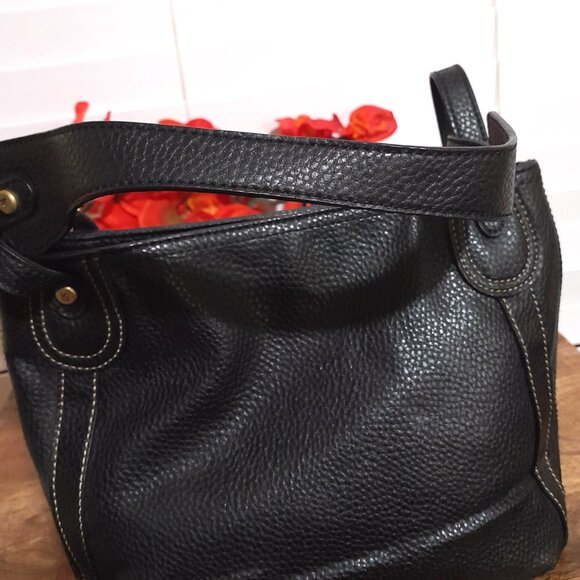 Y2k Liz Claiborne Black Poly Vinyl Tote Bag Minimalist Classic Pretty Style - Picture 11 of 11